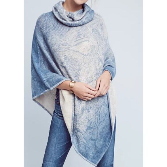 Anthropologie Silk & Cashmere Blend Skywashed Poncho One Size - Picture 1 of 4